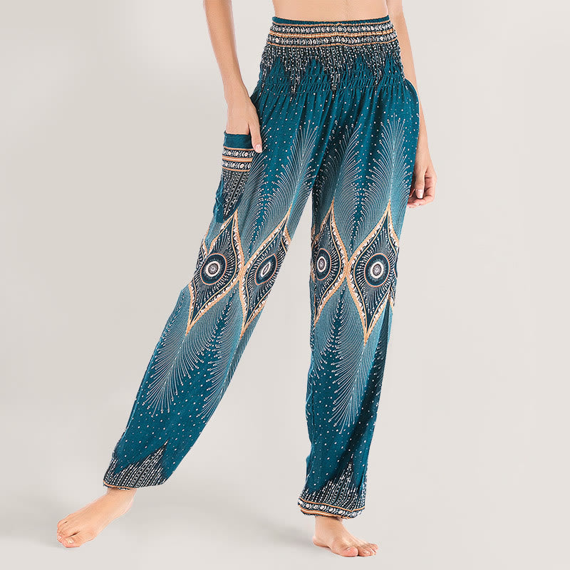 Olivenorma Boho Mandala Viscose Women's Elastic Waist Harem Pants