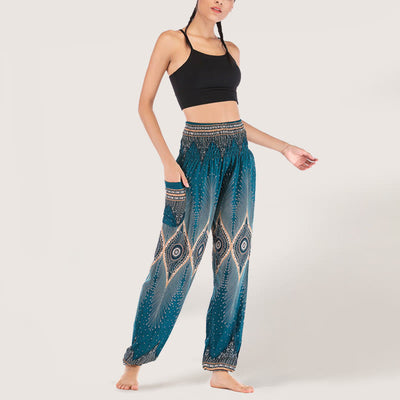 Olivenorma Boho Mandala Viscose Women's Elastic Waist Harem Pants