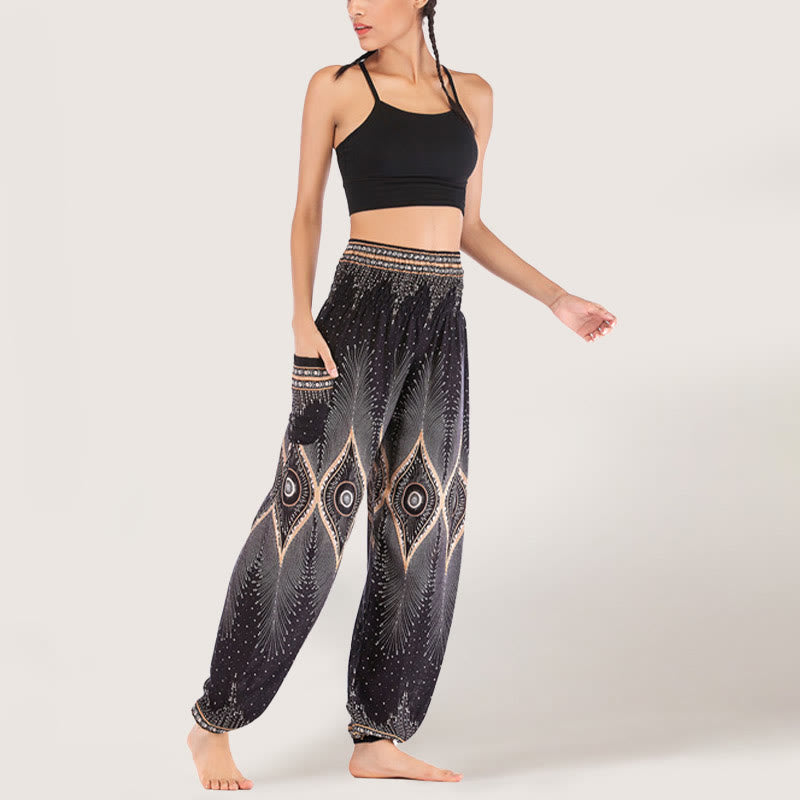 Olivenorma Boho Mandala Viscose Women's Elastic Waist Harem Pants