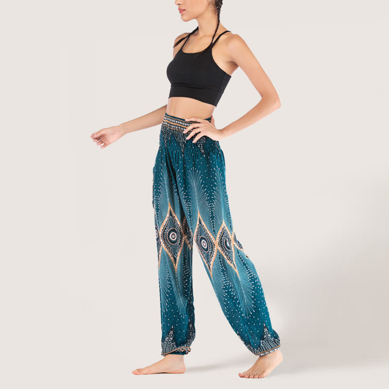 Olivenorma Boho Mandala Viscose Women's Elastic Waist Harem Pants