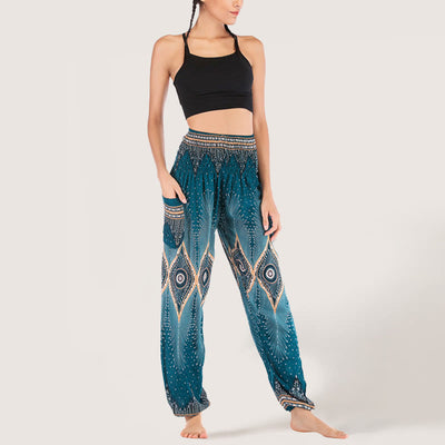Olivenorma Boho Mandala Viscose Women's Elastic Waist Harem Pants
