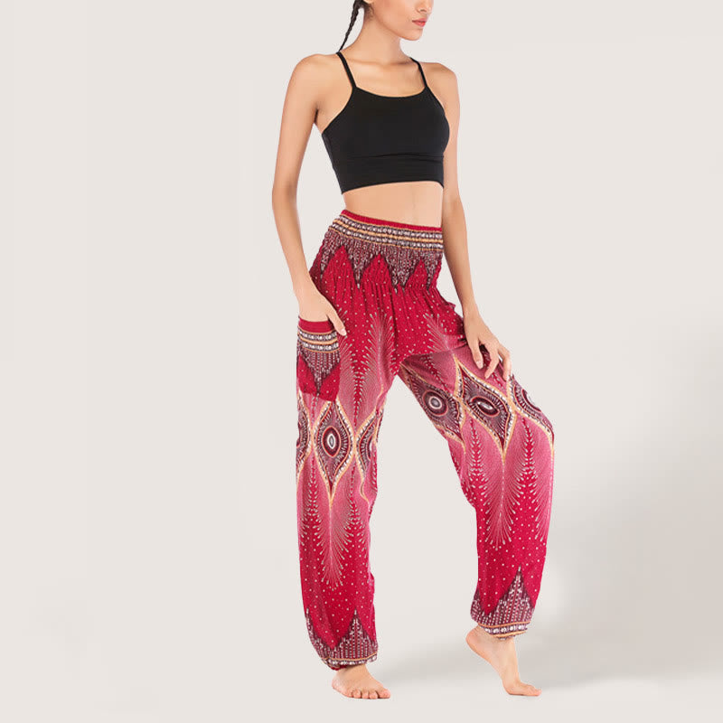 Olivenorma Boho Mandala Viscose Women's Elastic Waist Harem Pants