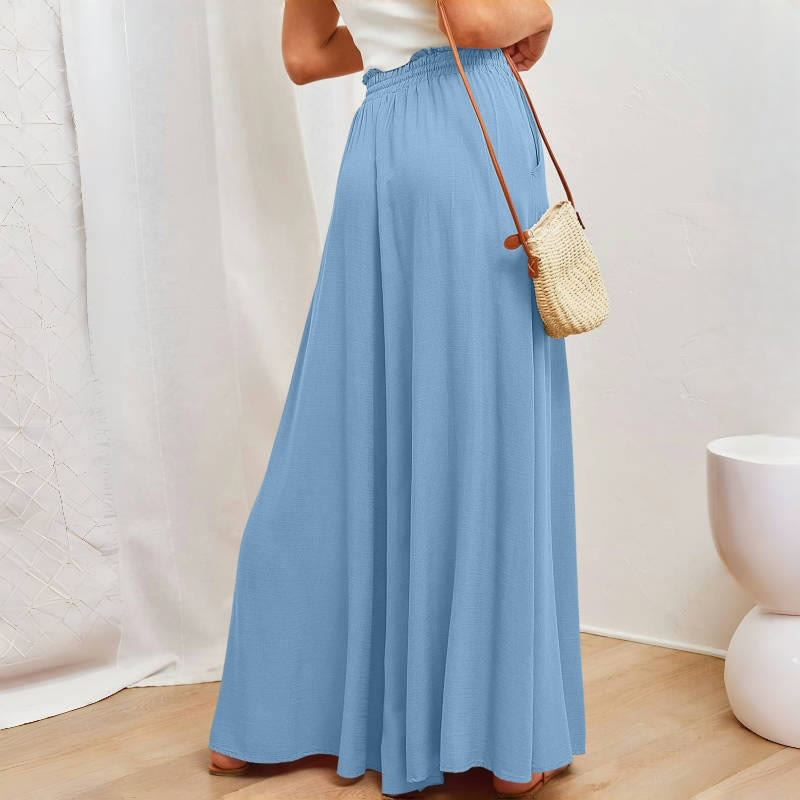 Olivenorma Plain Color High Waist Casual Loose Women's Palazzo Pants with Pockets - image 9