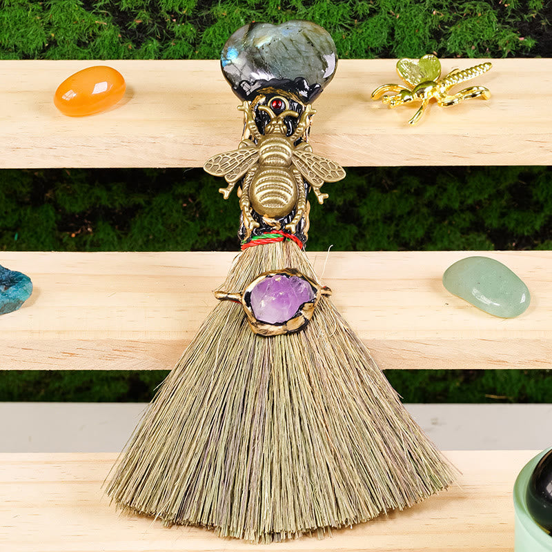 Olivenorma Heart-Shaped Crystal Witches Broom Cleansing Wiccan Decor - Labradorite - image 2