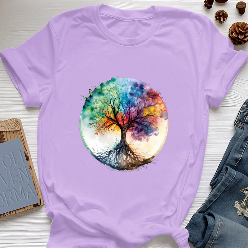 Olivenorma Rainbow Tree of Life Spiritual Cotton T-Shirt - Purple - 2XL - image 16