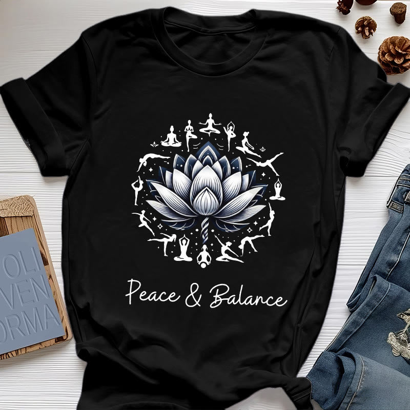 Olivenorma "PEACE & BALANCE" Lotus Yoga Tee Cotton T-Shirt - Black - 2XL - image 6