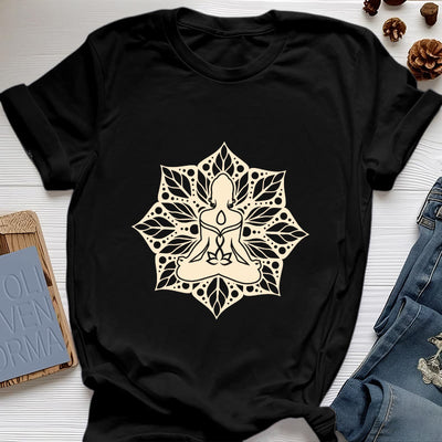 Olivenorma Medala Floral Meditation Yoga Tee T-Shirt - Black - 2XL - image 8