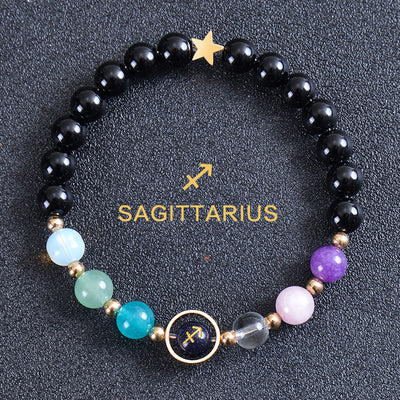 Olivenorma Twelve Constellations Eight Planets Gemstone Bracelet - Round Obsidian - Sagittarius - image 48