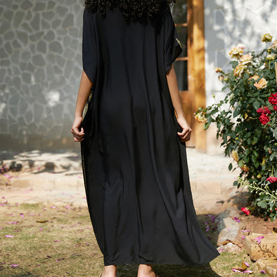 Olivenorma Beach Blouse Embroidered Vacation Kaftan Dress