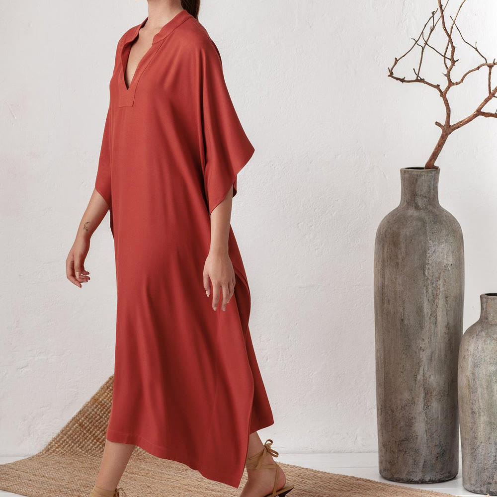 Olivenorma Beach Blouse Silky Polyester Resort Kaftan Dress