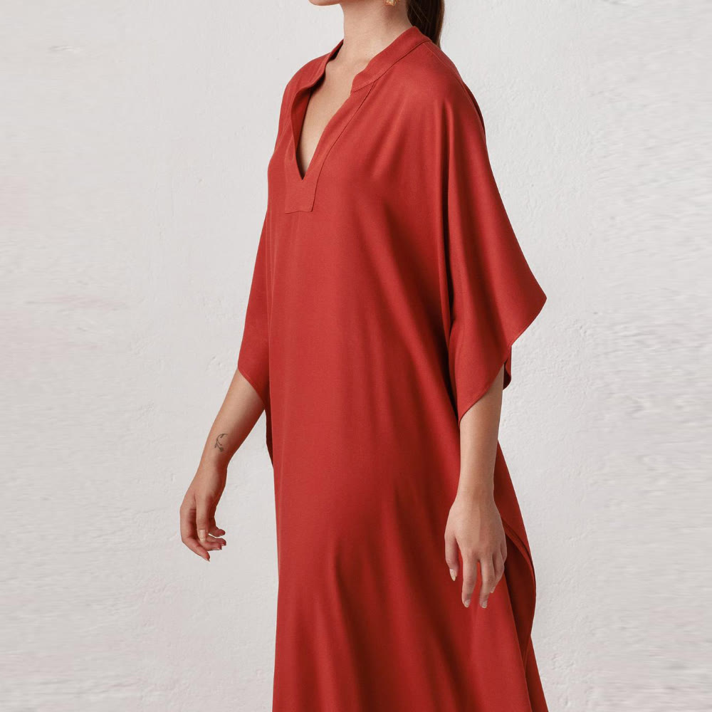 Olivenorma Beach Blouse Silky Polyester Resort Kaftan Dress