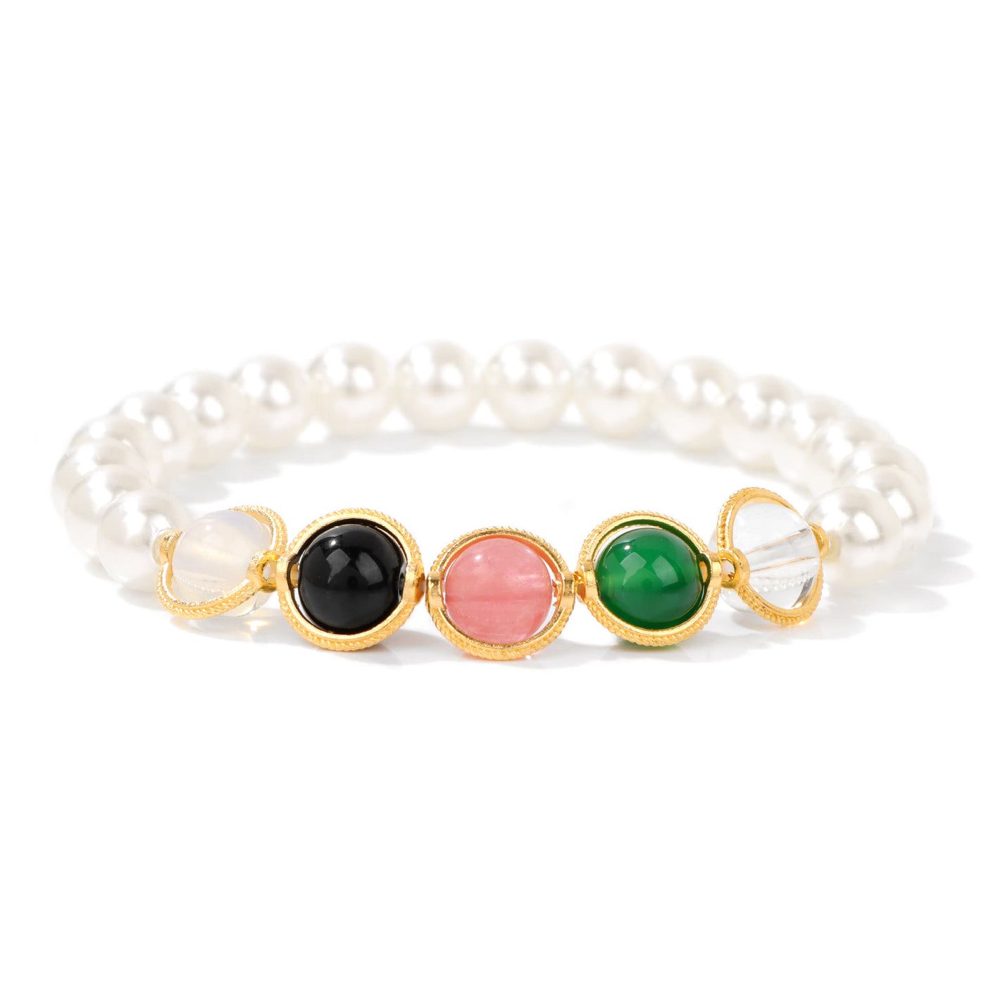 Olivenorma 8mm Pearl Garnet Gemstone Beaded Bracelet - Pearl - image 2