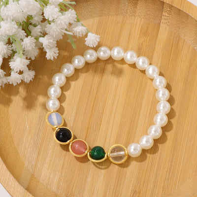 Olivenorma 8mm Pearl Garnet Gemstone Beaded Bracelet - image 5