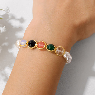 Olivenorma 8mm Pearl Garnet Gemstone Beaded Bracelet - image 3