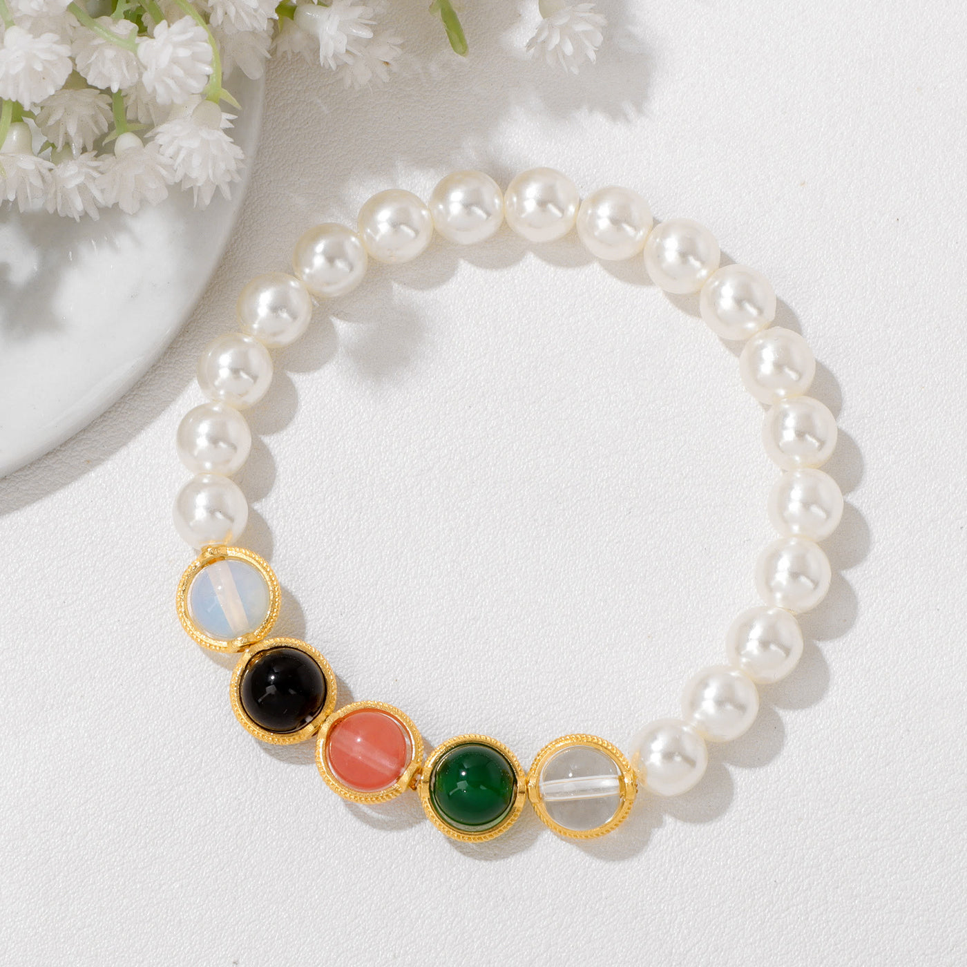 Olivenorma 8mm Pearl Garnet Gemstone Beaded Bracelet - image 4