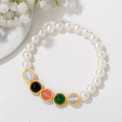 Olivenorma 8mm Pearl Garnet Gemstone Beaded Bracelet - image 4