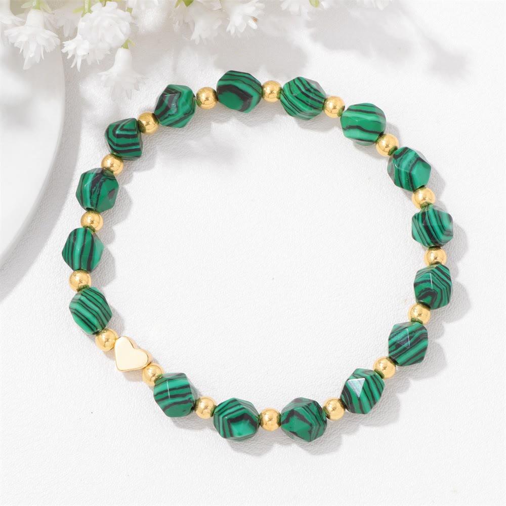 Olivenorma 8mm Facted Gemstone Heart Beaded Bracelet - Malachite - image 1