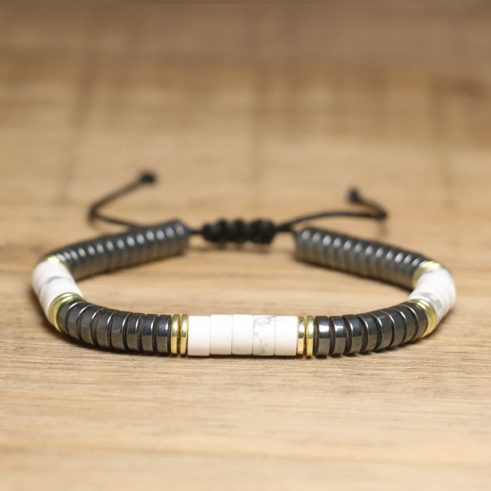 Olivenorma Nautral Crystal Adjustable Beaded Braided Bracelet - Howlite + Hematite - image 17