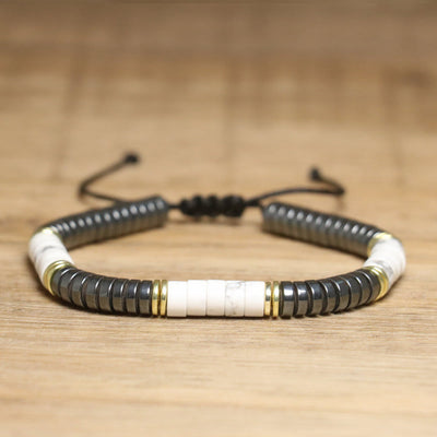 Olivenorma Nautral Crystal Adjustable Beaded Braided Bracelet - Howlite + Hematite - image 17