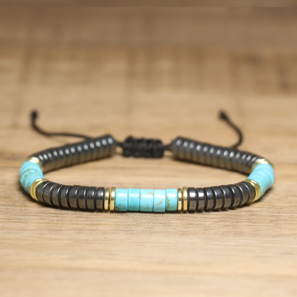 Olivenorma Nautral Crystal Adjustable Beaded Braided Bracelet - Turquoise + Hematite - image 13