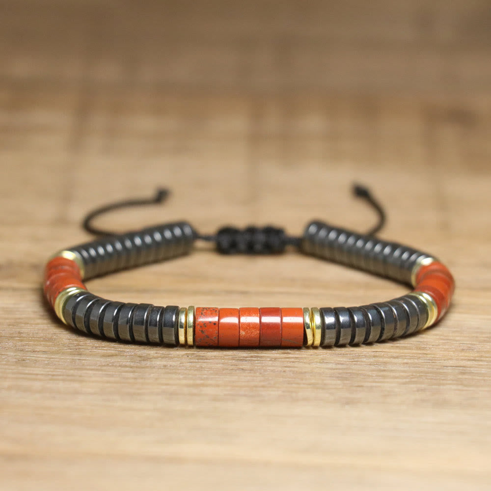 Olivenorma Nautral Crystal Adjustable Beaded Braided Bracelet - Red Jasper + Hematite - image 9