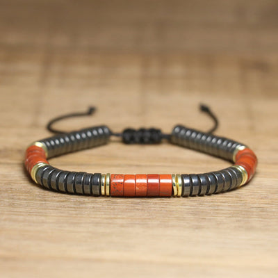 Olivenorma Nautral Crystal Adjustable Beaded Braided Bracelet - Red Jasper + Hematite - image 9