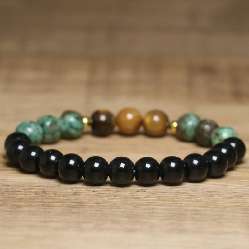 Olivenorma Natural Tiger Eye African Turquoise Healing Beaded Bracelet - image 4