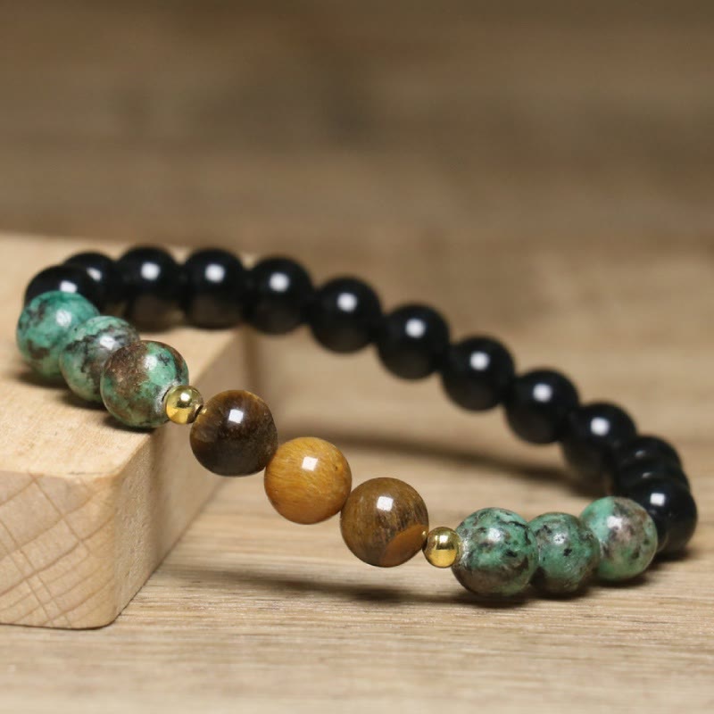 Olivenorma Natural Tiger Eye African Turquoise Healing Beaded Bracelet - image 3