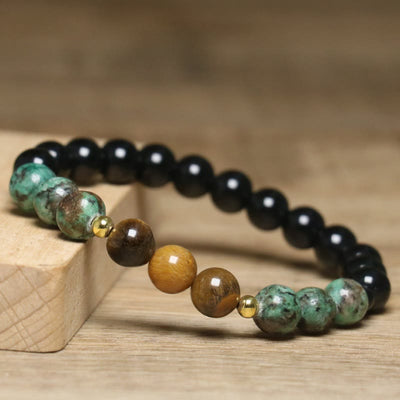 Olivenorma Natural Tiger Eye African Turquoise Healing Beaded Bracelet - image 3