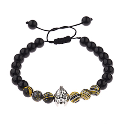 Olivenorma 8mm Adjustable Gemstone Spartan Warrior Helmet Bracelet - Obsidian+Yellow Resin Beads+Silver Helmet - image 25