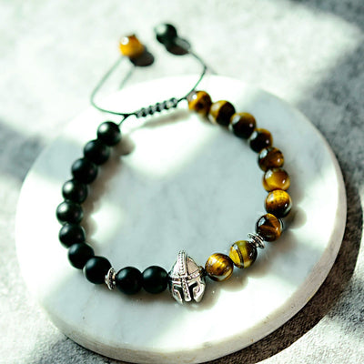 Olivenorma 8mm Adjustable Gemstone Spartan Warrior Helmet Bracelet - Tiger Eye+Black Onyx+Silver Helmet - image 14