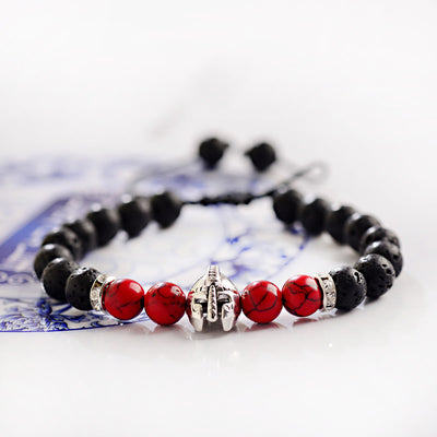 Olivenorma 8mm Adjustable Gemstone Spartan Warrior Helmet Bracelet - Lava Stone+Red Turquoise+Silver Helmet - image 13