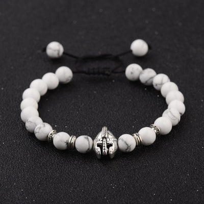 Olivenorma 8mm Adjustable Gemstone Spartan Warrior Helmet Bracelet - Howlite+Silver Helmet - image 19