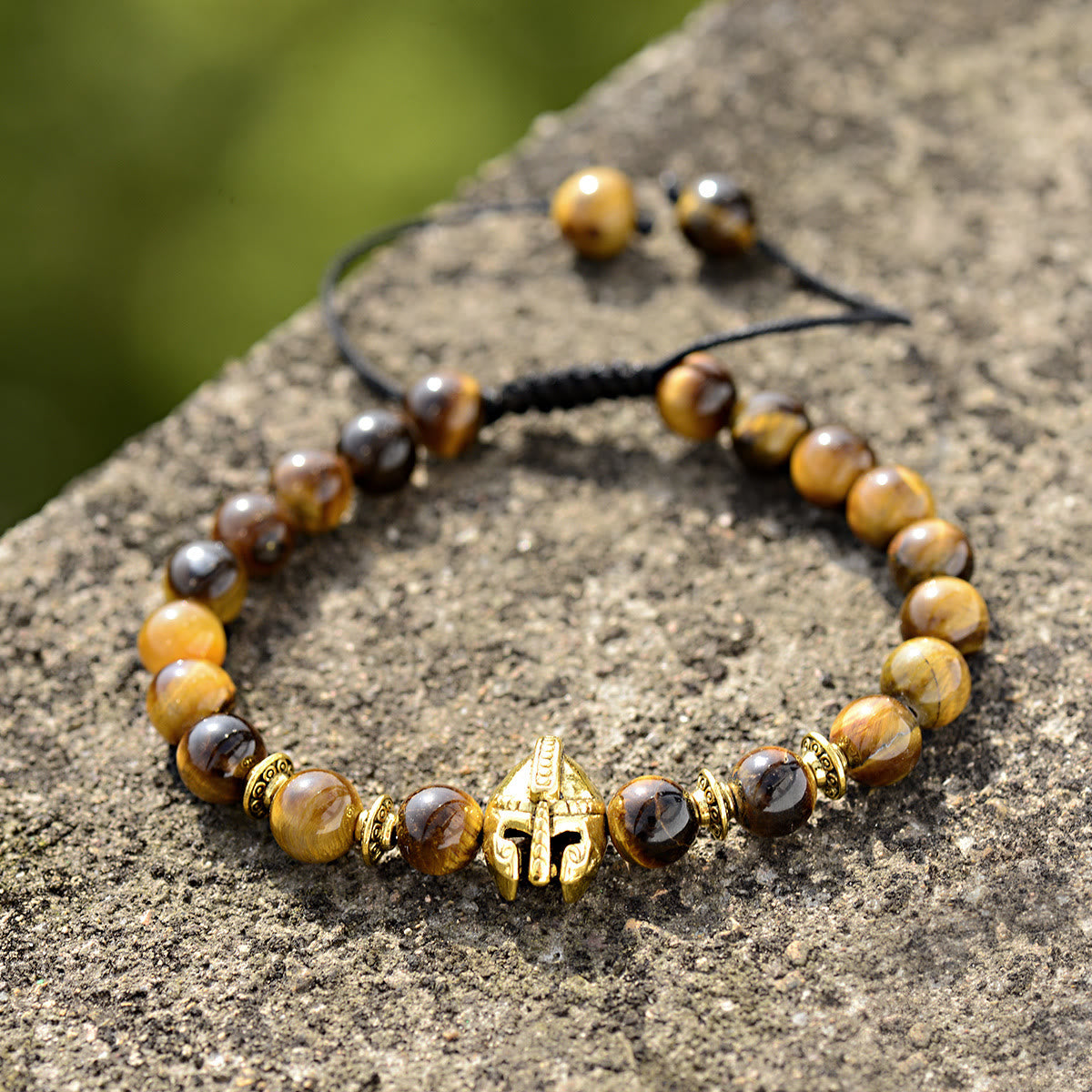 Olivenorma 8mm Adjustable Gemstone Spartan Warrior Helmet Bracelet - Tiger Eye+Golden Helmet - image 8