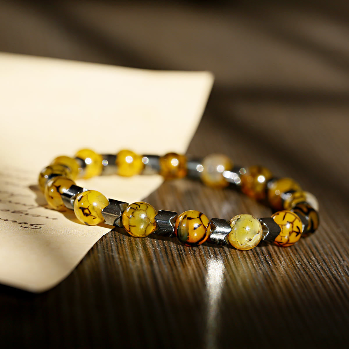 Olivenorma 8mm Lava Stone Hematite Stretch Beaded Bracelet - Amber + Hematite - image 4