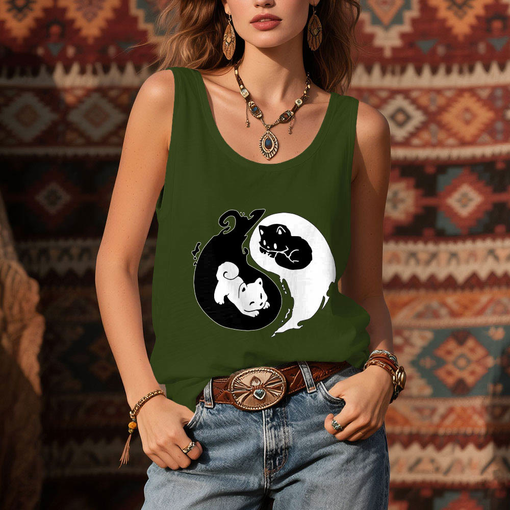 Olivenorma Black & White Yin-Yang Cat Philosophy Tank Top Shirt - image 12