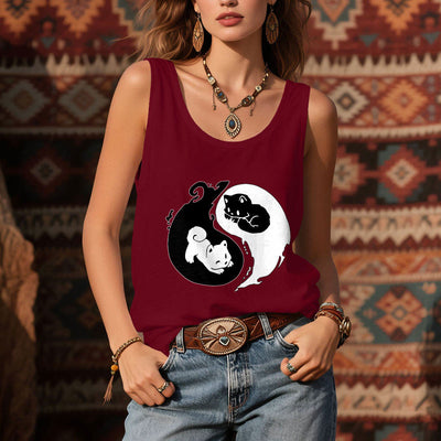 Olivenorma Black & White Yin-Yang Cat Philosophy Tank Top Shirt - image 10