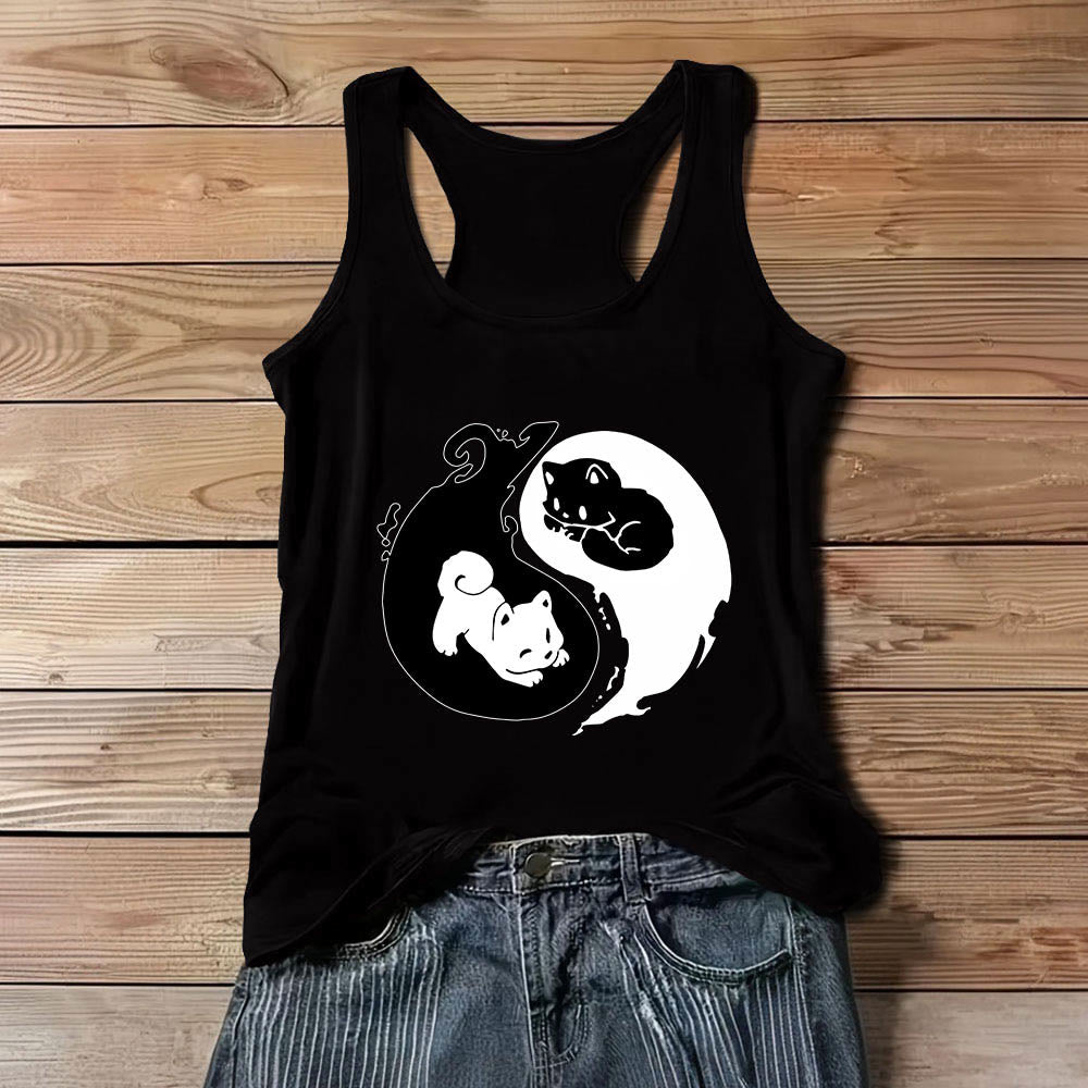 Olivenorma Black & White Yin-Yang Cat Philosophy Tank Top Shirt - Black - 3XL - image 7