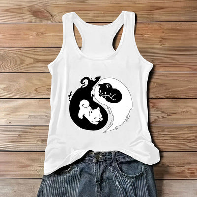 Olivenorma Black & White Yin-Yang Cat Philosophy Tank Top Shirt - White - 3XL - image 5