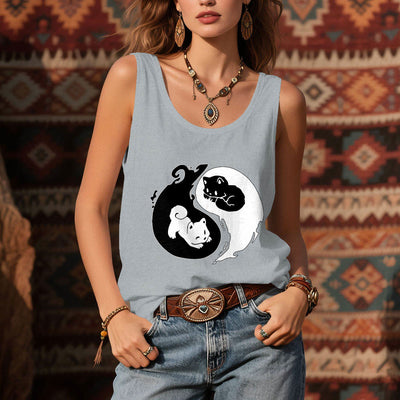 Olivenorma Black & White Yin-Yang Cat Philosophy Tank Top Shirt - image 2