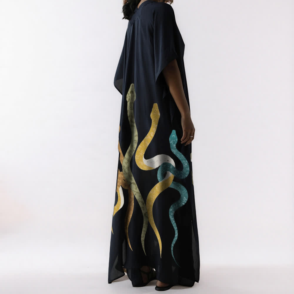 Olivenorma Serpent Black Kaftan Dress