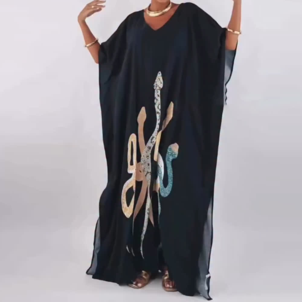 Olivenorma Serpent Black Kaftan Dress