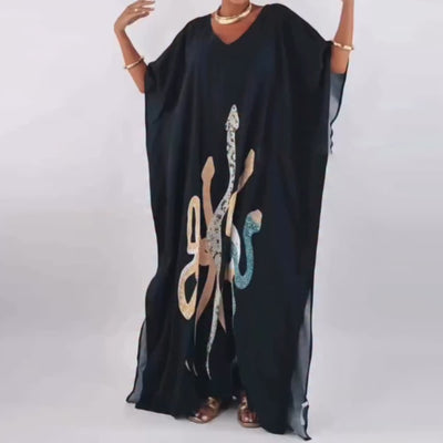 Olivenorma Serpent Black Kaftan Dress