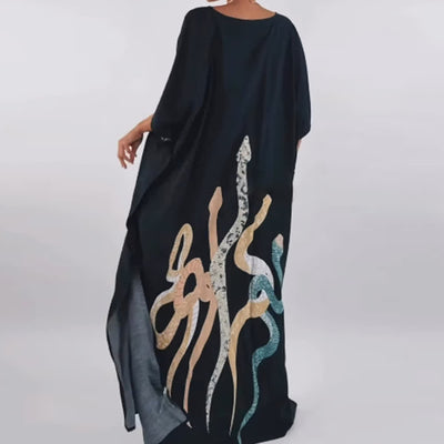 Olivenorma Serpent Black Kaftan Dress