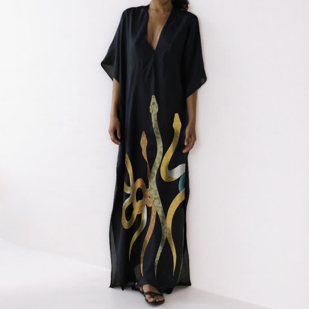 Olivenorma Serpent Black Kaftan Dress