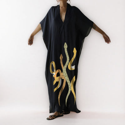 Olivenorma Serpent Black Kaftan Dress