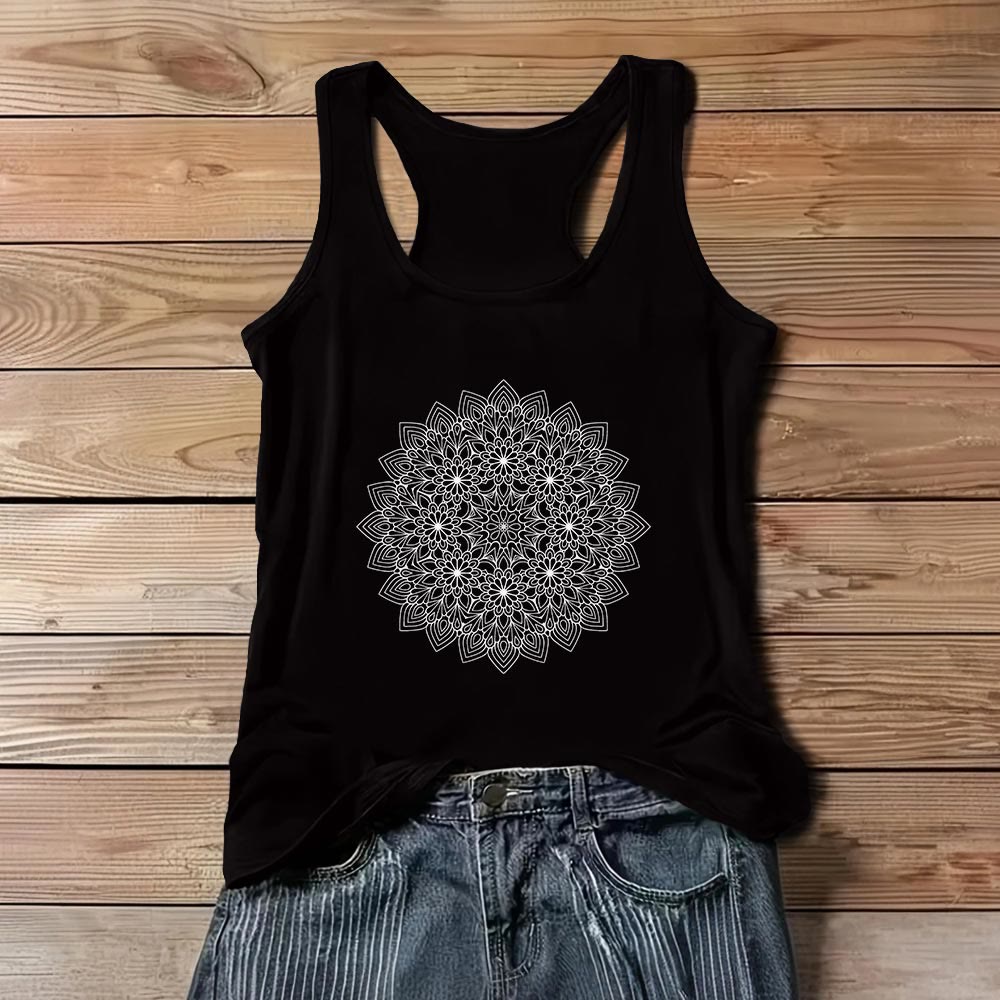 Olivenorma Mandala Floral Printed T-Shirts for Women Graphic Tank Top  - Black - 3XL - image 5