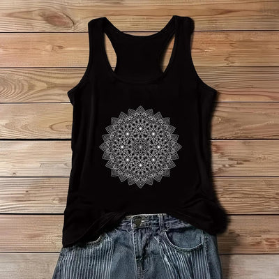 Olivenorma Mandala Floral Printed T-Shirts for Women Graphic Tank Top  - Black - 3XL - image 5
