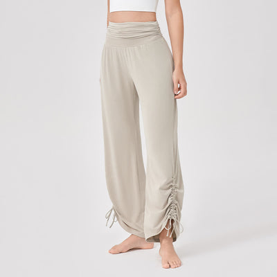 Olivenorma Viscose High-Waist Loose-Fit Shirred Yoga Pants - Off-White - XL - image 1