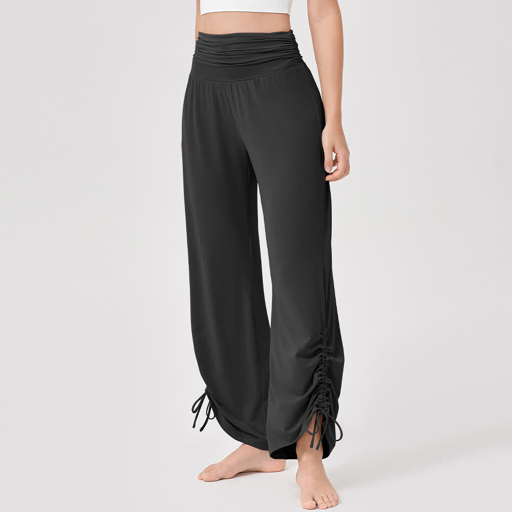 Olivenorma Viscose High-Waist Loose-Fit Shirred Yoga Pants - Black - XL - image 27